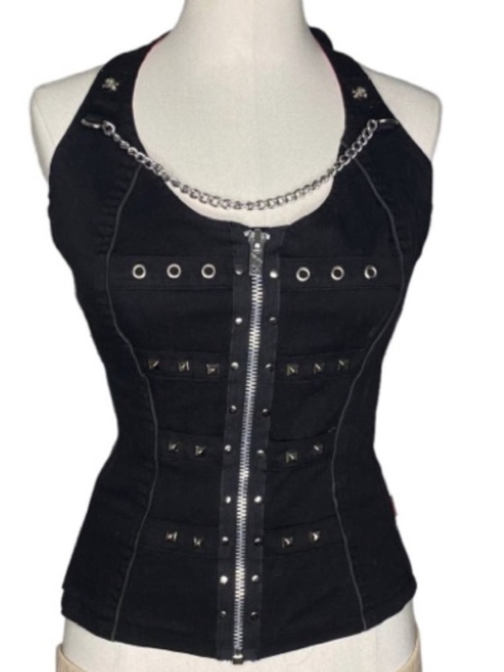 Tripp NYC Corset Studded Halter Top Vintage Y2K Skulls Medium